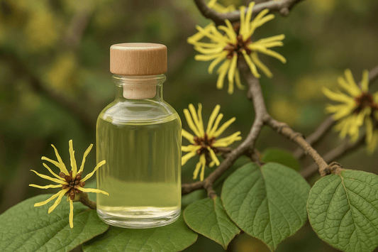 Hamameliswasser in Glasfläschchen – Zaubernuss Pflanze (Hamamelis virginiana)